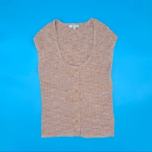 Madewell Marled Ribbed Shaw Button-Front Sweater Tee-S - Picture 3 of 8